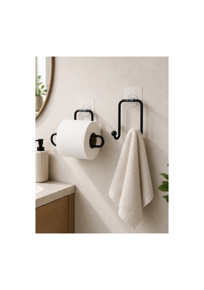 Ersvidasız Banyo Seti Yapışkanlı Tuvalet Kağıdı Tutucu Ve Havlu Askısı 2 Li Set Diğer