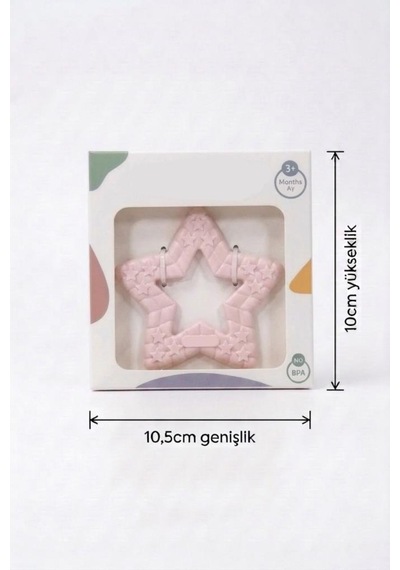 Yıldız Şekilli Esnek Bpa İçermeyen Kabartılı Pastel Renkli Oyuncak Bebek Diş Kaşıyıcısı Pembe