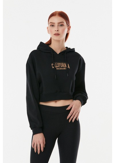 Fullamoda California Baskılı Kapüşonlu Sweatshirt- Siyah 24KGB890188587-Siyah