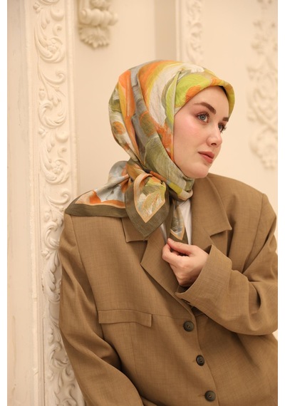 Silk Home Olinda İpek Eşarp 47001-09 Kamuflaj, Somon, Yeşil, Haki, Gri