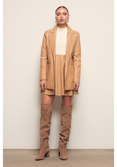 Sateen Mini Deri Etek - Camel
