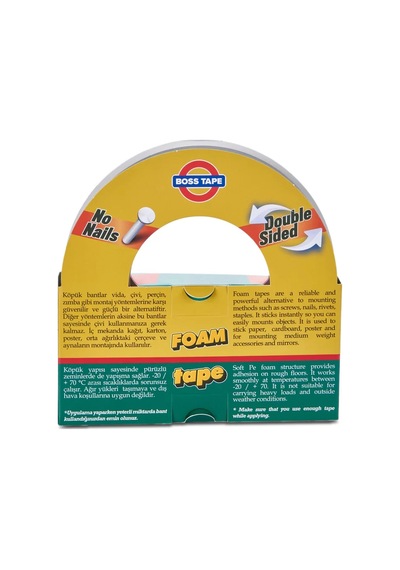 Boss Tape 2688 Çift Taraflı Köpük Bant 18mmx10m Orta Ağırlık 10kg