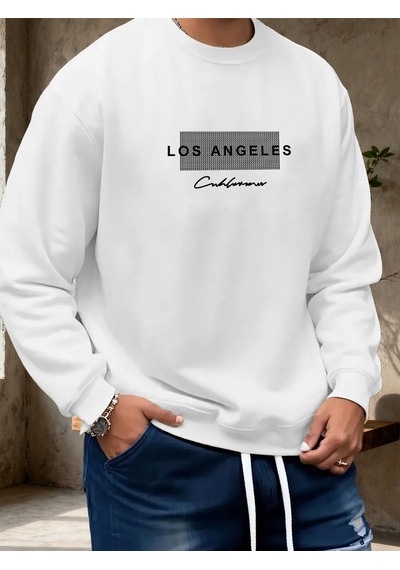 Uyguntarz Unisex Los Angeles Tasarım Baskılı Bisiklet Yaka Sweatshirt beyaz