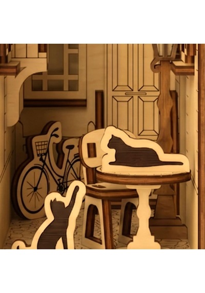 Algwooddesign Diorama Ahşap Maket, 54 Parça Dıy Minyatür Fransız Sokağı Ve Kedi Temalı Book Nook, Peri Led Dahil, Mdf 3d Puzzle, Dekorasyon Seti, 13,9