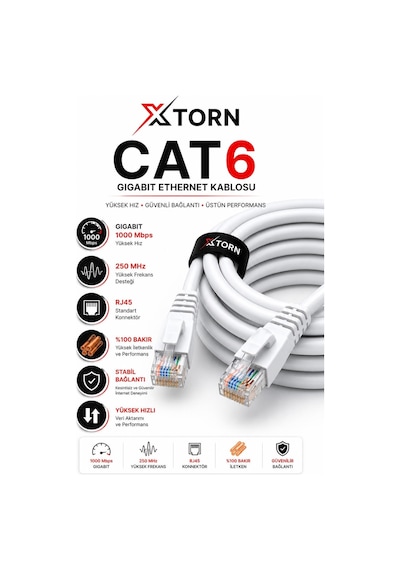 Torn Cat6 Ethernet Kablosu 1 Metre Rj45 Lan İnternet Modem Router Bilgisayar Kablosu