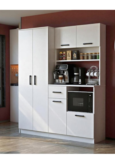 Stella 6 Kapak Tek Çekmeceli Dolaplı Kahve Köşesi Beyaz Beyaz