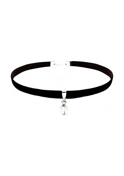 Siyah Kadife Kadın Deniz Kabuğu Choker Kolye Gümüş
