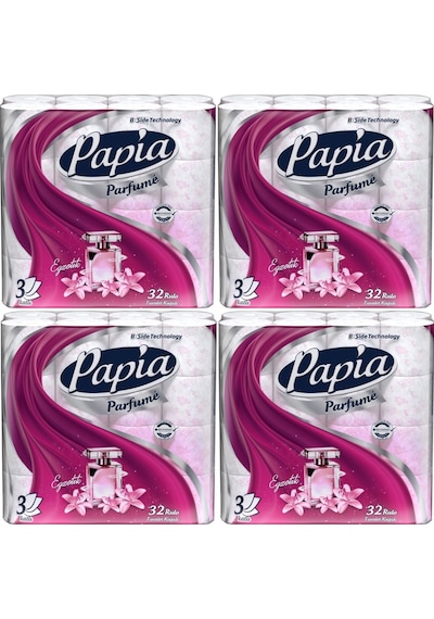 Papia Tuvalet Kağıdı 3 Katlı 128'li Pk 4 Paket 32 Egzotik Parfümlü