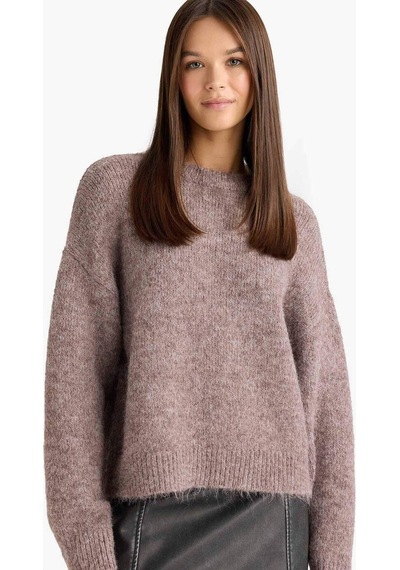 Defacto Yün Karışımlı Bisiklet Yaka Oversize Fit Triko Kazak F3254ax25wnbn552 Kahve-bn552