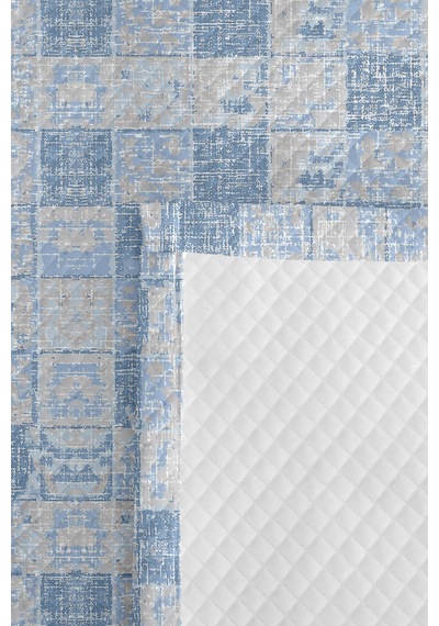 Mavi Geometrik Genç Odası Tek Kişilik Pike Takımı - Modern Beyaz 160x220 Cm Kapitone Yatak Örtüsü Mat Pencere İzi