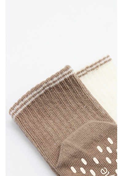Erturkstore Çemberli Basic Penye Kaymaz Soket Çorap 2li 10146 Kahve Çok Renkli