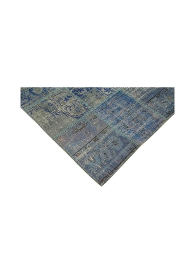 Bespoky Patchwork Mavi Desenli Modern Salon Halısı El Dokuma