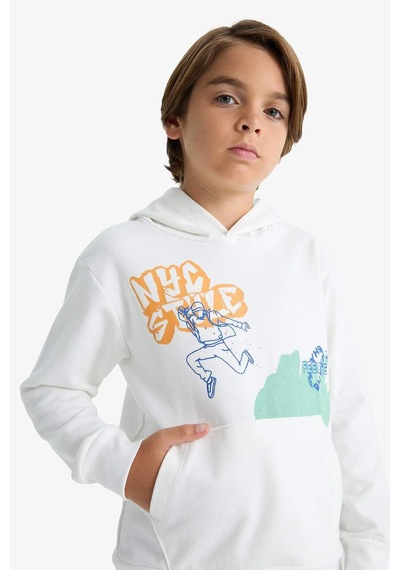 Defacto Erkek Çocuk 2li Takım Baskılı Kapüşonlu Sweatshirt Eşofman Altı F2595a825auwt32 Beyaz