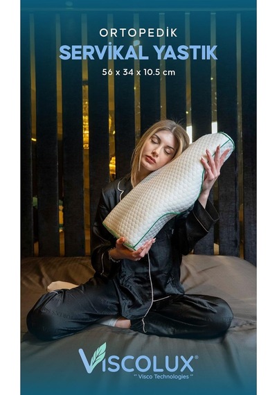 Servikal Boyun Destekli Ortopedik Yastık - Boyun Düzleşmesi Visco Yastık Pembe 56x34x10,5, Yeşil