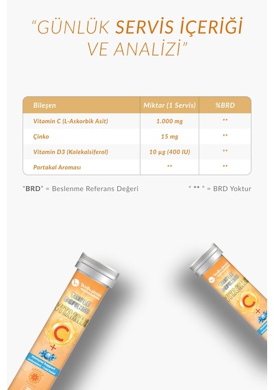 Triple Defense Efervesan Tablet 1000 Mg C Vitamini Çinko D3 Portakal Aromalı 20 Tablet