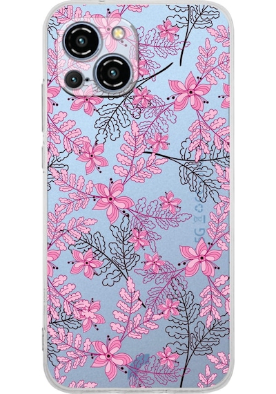 Reeder S23 Pro Max Uyumlu Kamera Korumalı Floral Pembe Tasarımlı Şeffaf Silikon Kılıf