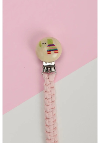 E&f Store El Örmesi Doğal Ahşap Emzik Askısı - Fil - Pembe