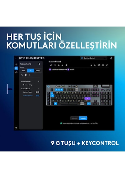 Logitech 920-012676 G915 X Lightspeed Tactile Switch Low Profile RGB Oyuncu Klavye