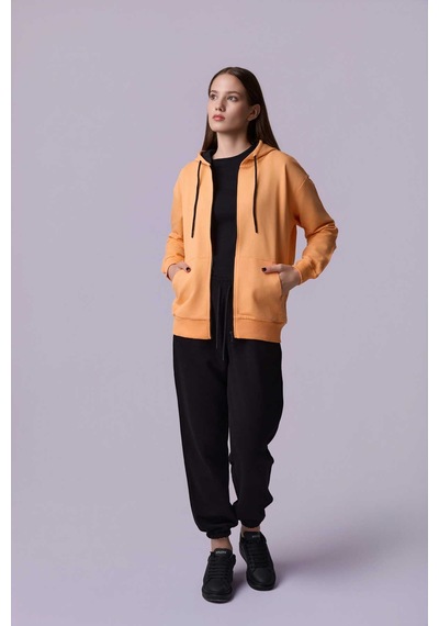 Defys Defy S Kadın Oversize Kapüşonlu Fermuarlı Cepli Sweatshirt Oranj - 527346818 Oranj