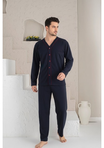 Pijamask Erkek Lacivert Uzun Kollu Pijama Takım Lacivert