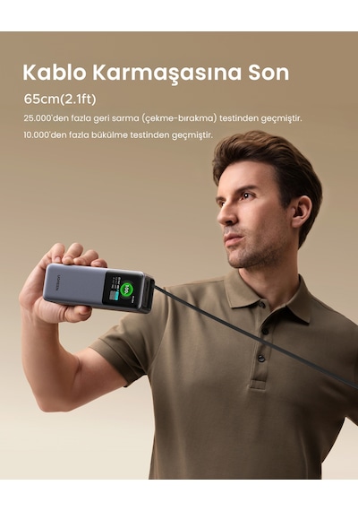 Ugreen Nexode Pro 20.000 Mah 165w Usb-c Makaralı Dahili Kablolu Hızlı Şarj Powerbank,2xucb-c, 1xusb-a, 55987b Gri