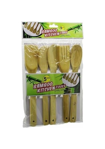 Aee 5'li Büyük Boy Doğal Bambu Kaşık Spatula Mutfak Tahta Kaşık Seti 30cm