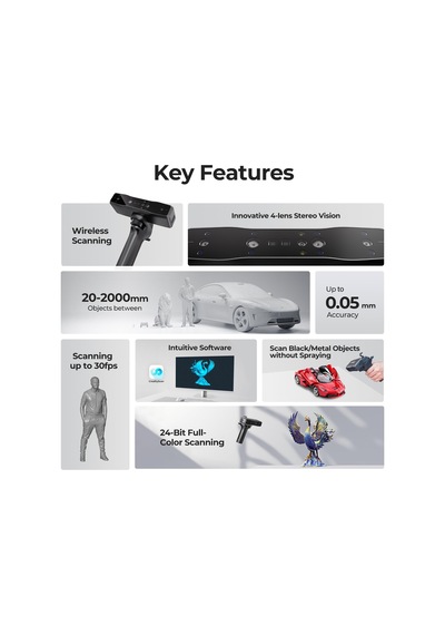 3d Baskı İçin Creality Otter Lite 3d Tarayıcı, Kablosuz El Tipi Tarayıcı, 0,05 Mm Doğruluk, Sarsıntı Önleyici Takip, 30 Fps'ye Kadar Hız, 20-2000 Mm Arası Nesneler İçin 24 Bit Tam Renkli Tarama