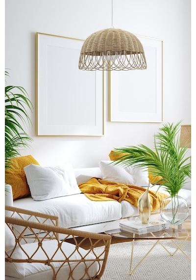 Turkish Rattan Bambu, Hasır, Rattan Sarkıt Avize 25 Cm