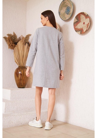 Darlin Moda Gri Melanj Baskılı Düğme Detaylı Tunik DM60346 Gri