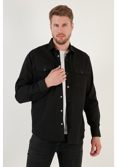 Buratti Pamuklu Regular Fit Çift Cepli Erkek Gömlek Cf24W116927 Siyah