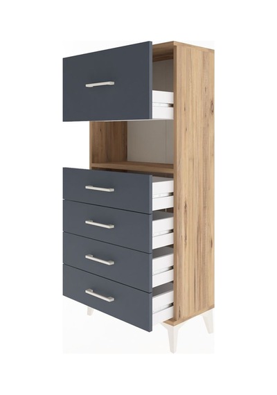 Arges Dolap Tek Raflı 5 Çekmeceli 60x30x134 Çam-antrasit Atlas Çam
