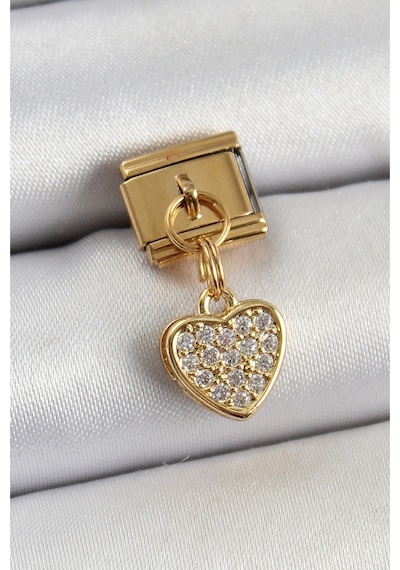 316l Çelik Sallantılı Zirkon Taşlı Kalp Model Gold Renk Nomination Charm Diğer