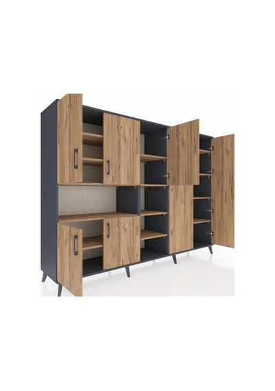 Hyperion Dolap 13 Raflı 7 Kapaklı 220x44x163 Antrasit-çam Antrasit-çam