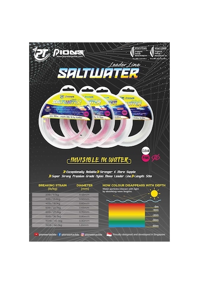 Pioneer Saltwater Eco Leader Clear 50 Metre Misina 0.45