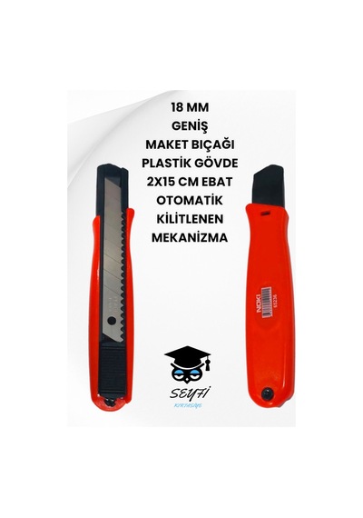 18 Mm Geniş Maket Bıçağı Plastik Gövde 2x15 Cm Ebat Otomatik Kilitlenen Mekanizma