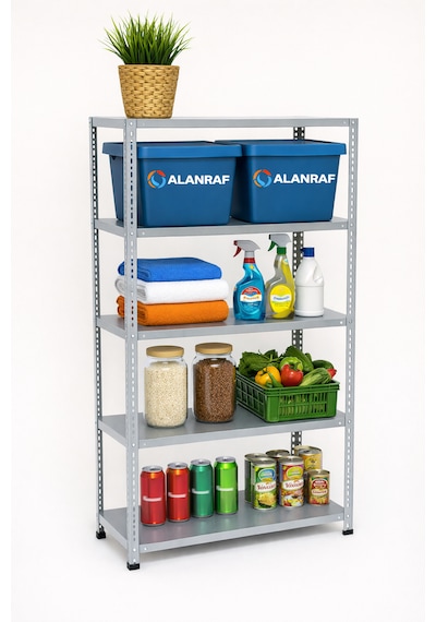 5 Katlı Galvaniz Çelik Raf - Depo, Arşiv, Kiler, Dosya, Market Rafı 31x75 Cm-150 Cm-0.70 Mm Gri