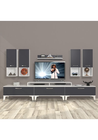 Decoraktiv Ekoflex 8da Mdf Silver Tv Ünitesi Tv Sehpası Beyaz - Antrasit