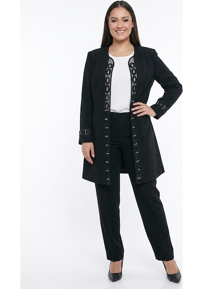 By Saygı Kadın İçi Kolsuz Bluz Taş-boncuk İşlemeli Tül Detaylı Astarlı Ceket Beli Lastikli Pantolon Büyük Beden 3'lü Takım Siyah By Saygı Kadın İçi Kolsuz Bluz Taş-boncuk İşlemeli Tül Detaylı Astarlı Ceket Beli Lastikli Pantolon Büyük Beden 3'lü Takım Siyah