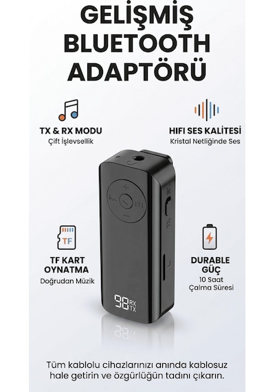 Bluetooth Adaptör 2in1 Alıcı Verici Bluetooth 5.3 Receiver Aux Wireless Araç Hoparlör Bluetooth Kiti