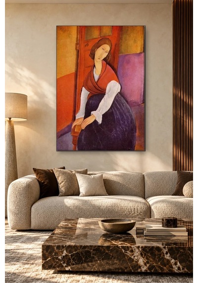 Fida Modigliani Kırmızı Şallı Jeanne Hébuterne Canvas Tablo Çok Renkli