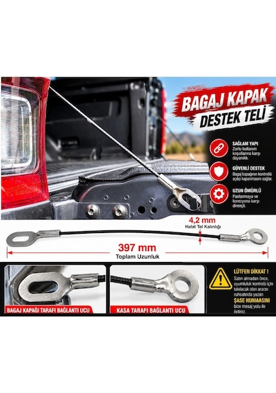 Ford Ranger Bagaj Kapak Destek Teli Halatı 1998 İle 2023 Arası