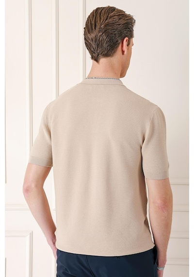 Efor Slim Fit Polo Yaka Kısa Kol %100 Pamuk Bej Triko Tr 868 Bej