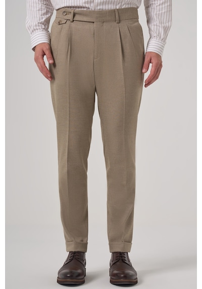 Morven Erkek Bej Poliviskon Trend Desenli Slim Fit Çift Pile Pantolon 26ms003010653 Bej