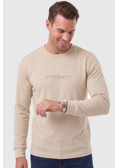Deepsea Erkek Slim Fit Likralı Çizgi Dokulu Bej Sweatshirt Bisiklet Yaka Nakışlı Spor Şık Sweat 2708518 Deepsea Erkek Slim Fit Likralı Çizgi Dokulu Bej Sweatshirt Bisiklet Yaka Nakışlı Spor Şık Sweat 2708518