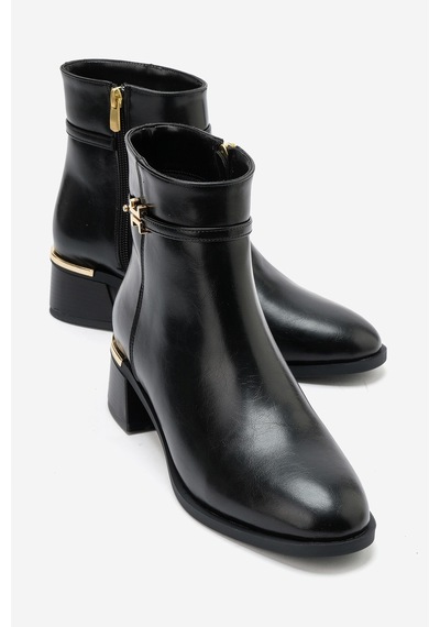 Luvi Shoes Premy Siyah Cilt Tokalı Kadın Bot