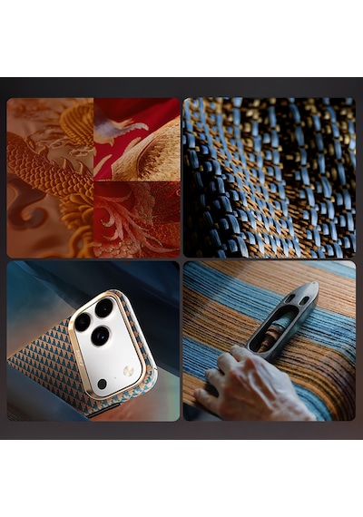 İphone 17 Pro Max Uyumlu  Kılıf Raptic 2in1 Bundle Kit Aramid Skin Destiny Serisi Stand Ve Kapak Gold-mavi