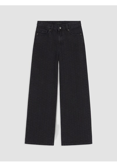 Lcw Jeans Siyah Straight Fit Taşlı Kadın Jean Pantolon