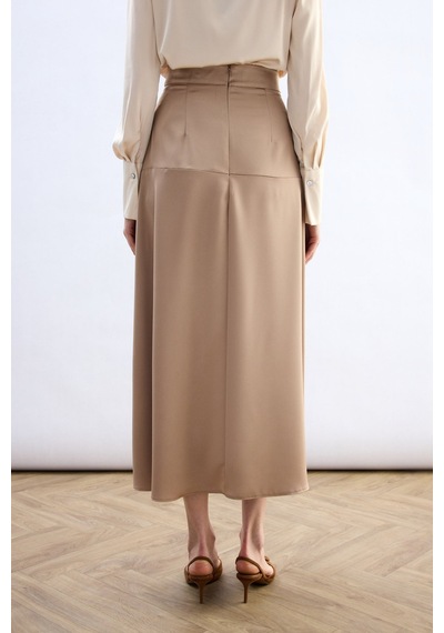 Sateen Yüksek Bel Saten Etek - Bej-136784 Bej