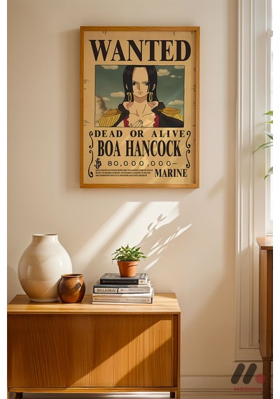 One Piece Boa Hancock Wanted Poster, Ahşap Çerçeveli Duvar Tablosu - Anime Severlere Özel Hediye