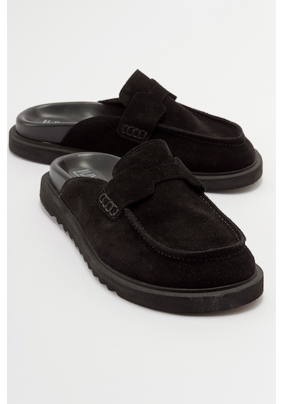Luvishoes Laven Siyah Süet Hakiki Deri Kadın Terlik Siyah